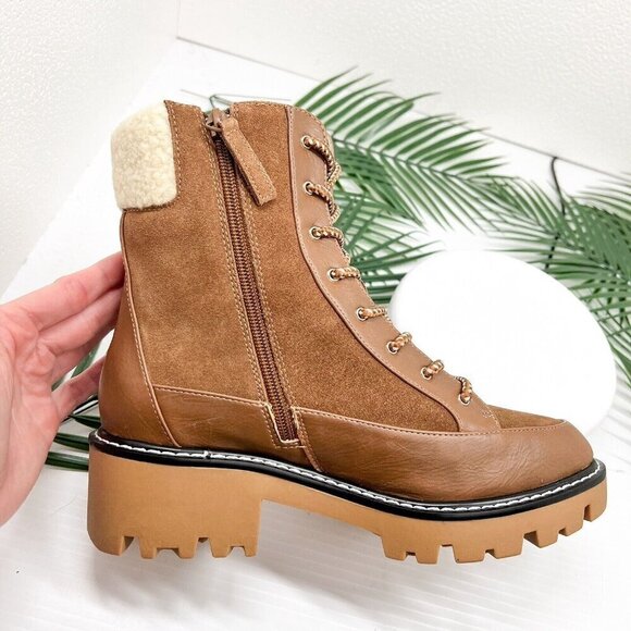 Violet & Red Alexa Brown Suede Fleece Trim Lug Combat Boots Size 8.5M NWOB - Picture 10 of 13